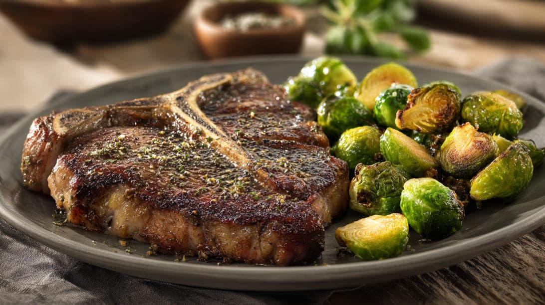 T-Bone Steak mit Rosenkohl