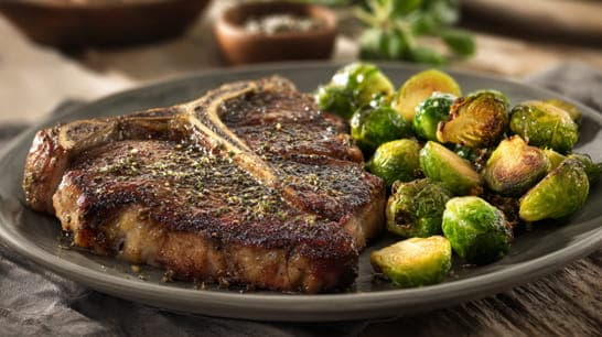 T-Bone Steak mit Rosenkohl