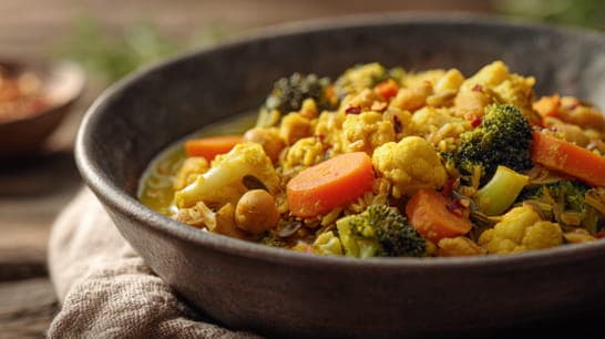 Kichererbsen-Jackfruit-Blumenkohl-Brokkoli-Curry